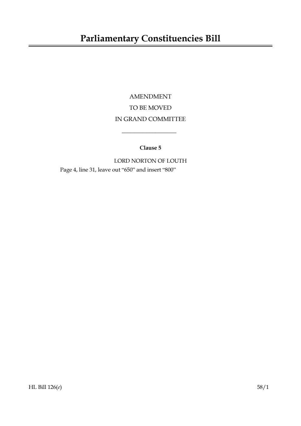 Parliamentary Constituencies Bill Amendment to be moved in Grand Committee