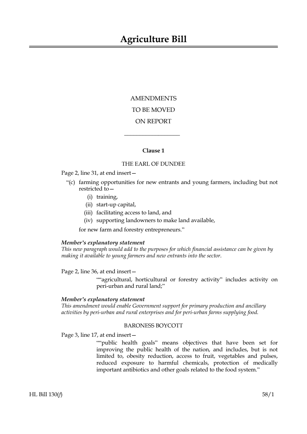 Agriculture Bill Amendments to be moved on Report