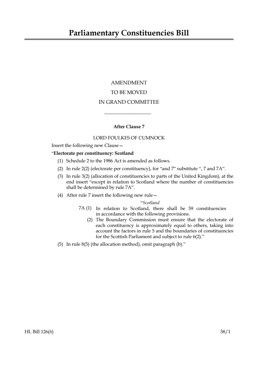Parliamentary Constituencies Bill Amendment to be moved in Grand Committee