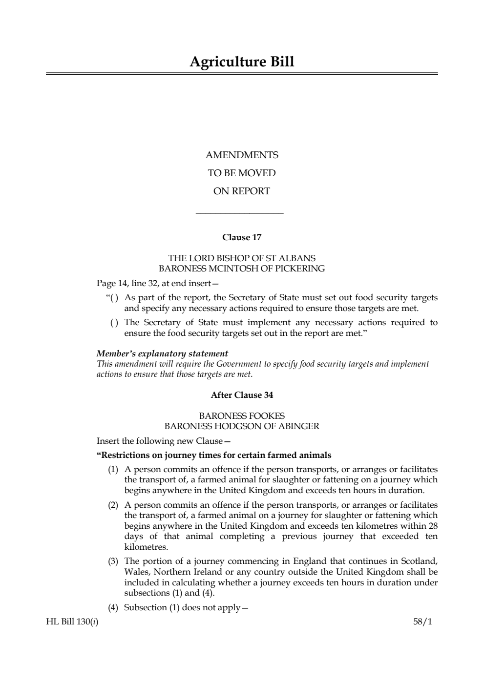 Agriculture Bill Amendments to be moved on Report