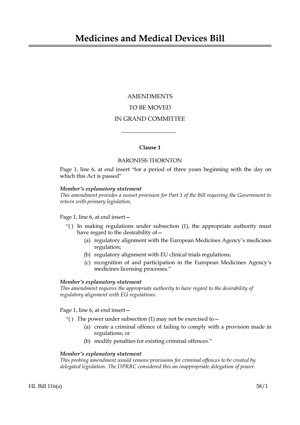 Medicines and Medical Devices Bill Amendments to be moved in Grand Committee