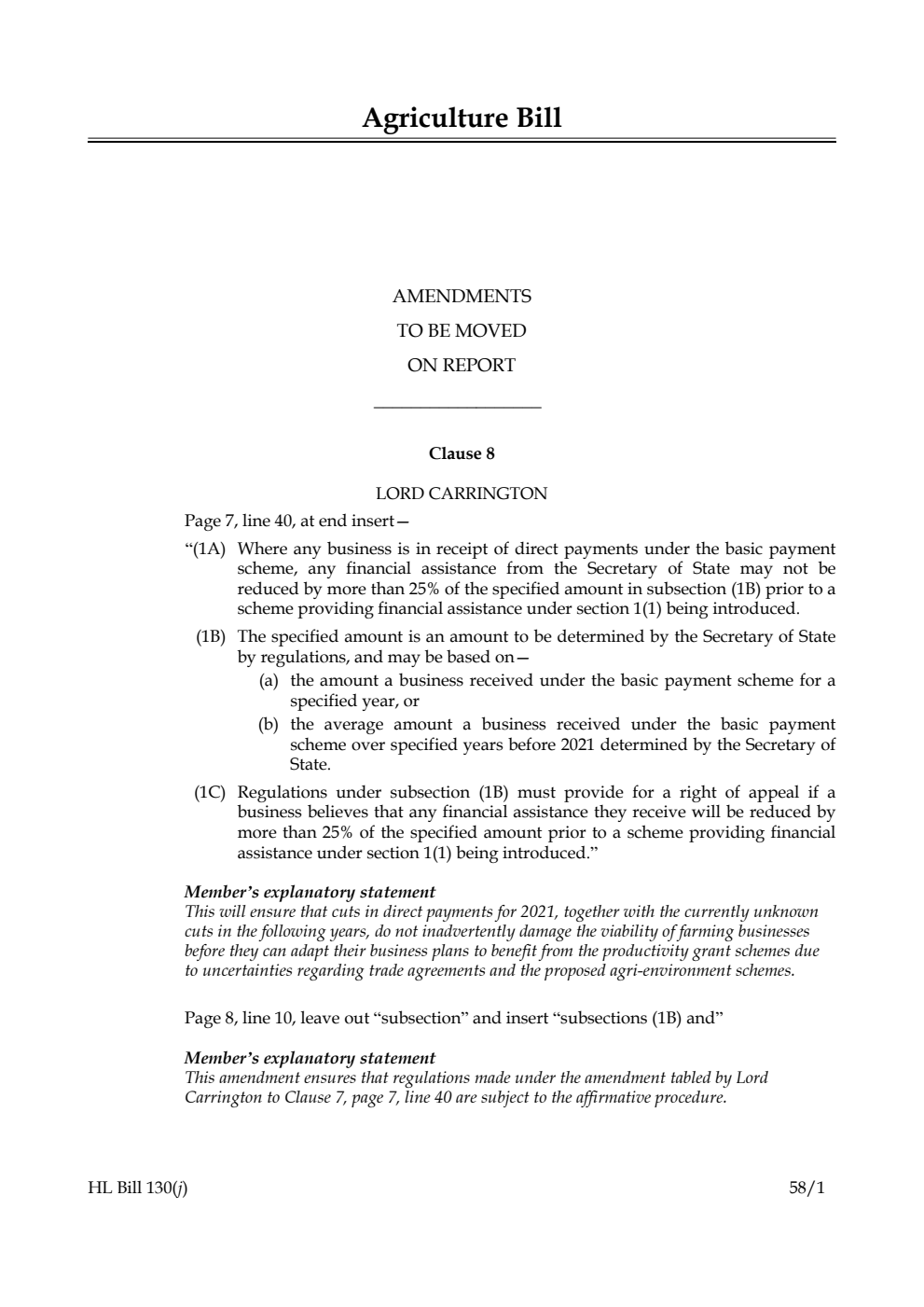 Agriculture Bill Amendments to be moved on Report