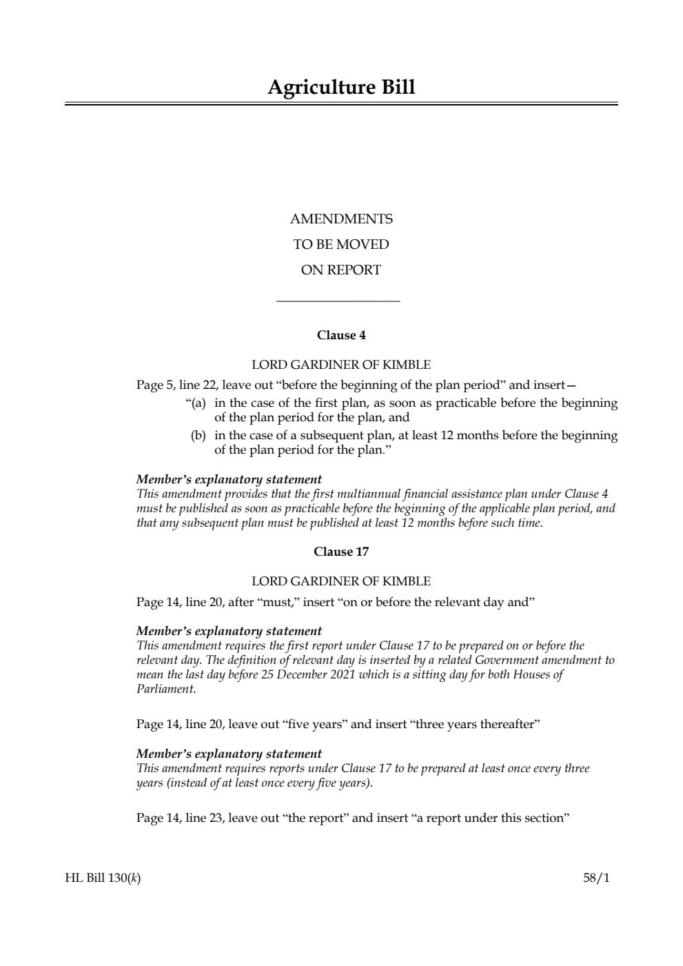 Agriculture Bill Amendments to be moved on Report