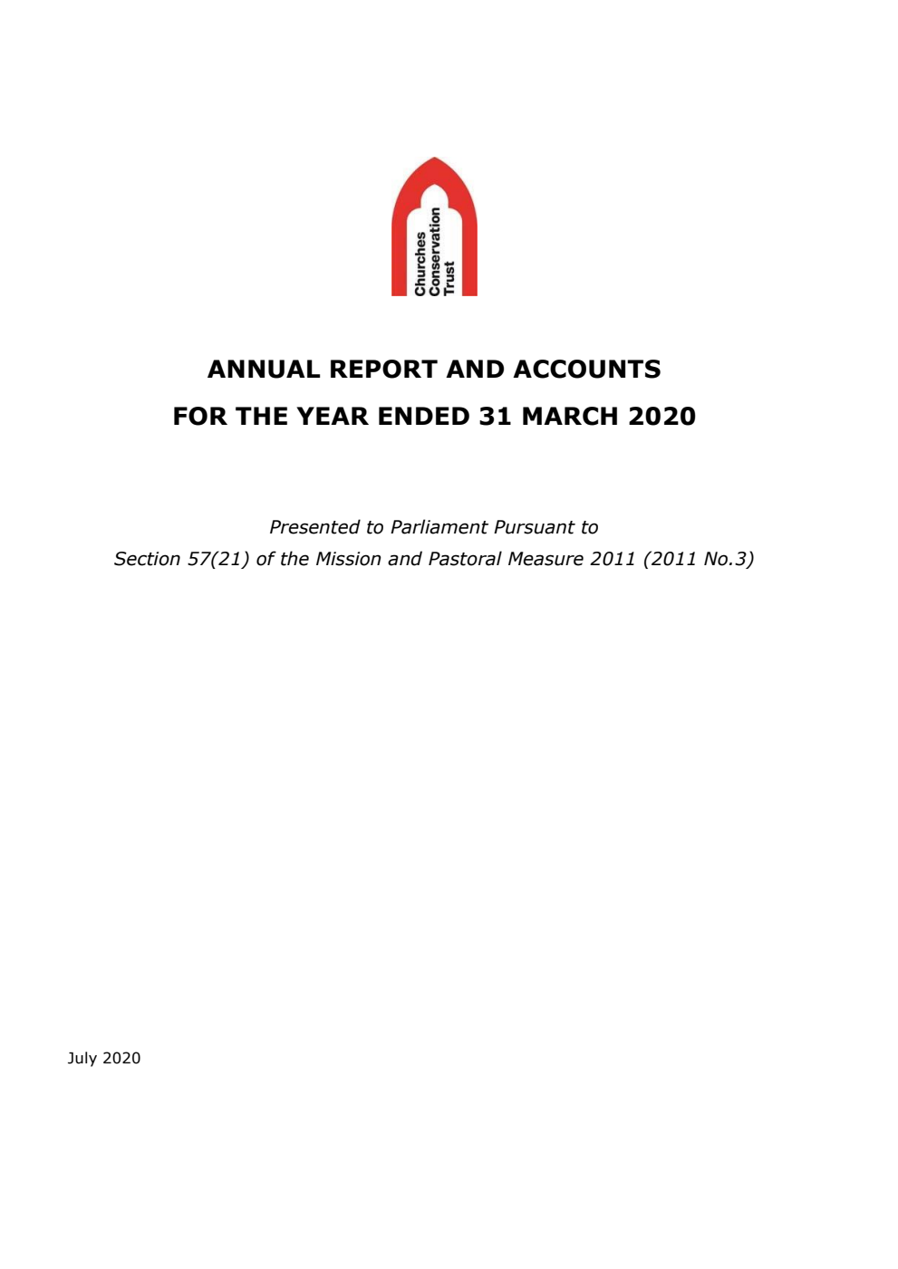 The Churches Conservation Trust Annual Report and Accounts for the year ended 31 March 2020