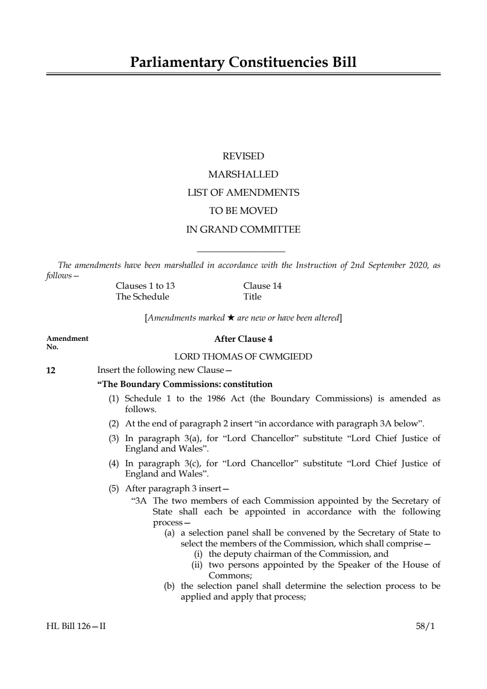 Parliamentary Constituencies Bill Revised Marshalled List of amendments to be moved in Grand Committee