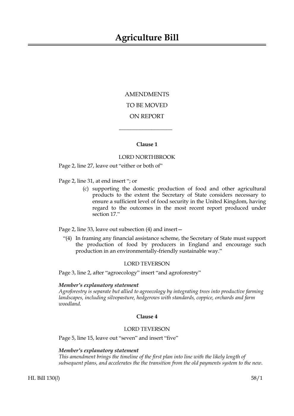 Agriculture Bill Amendments to be moved on Report