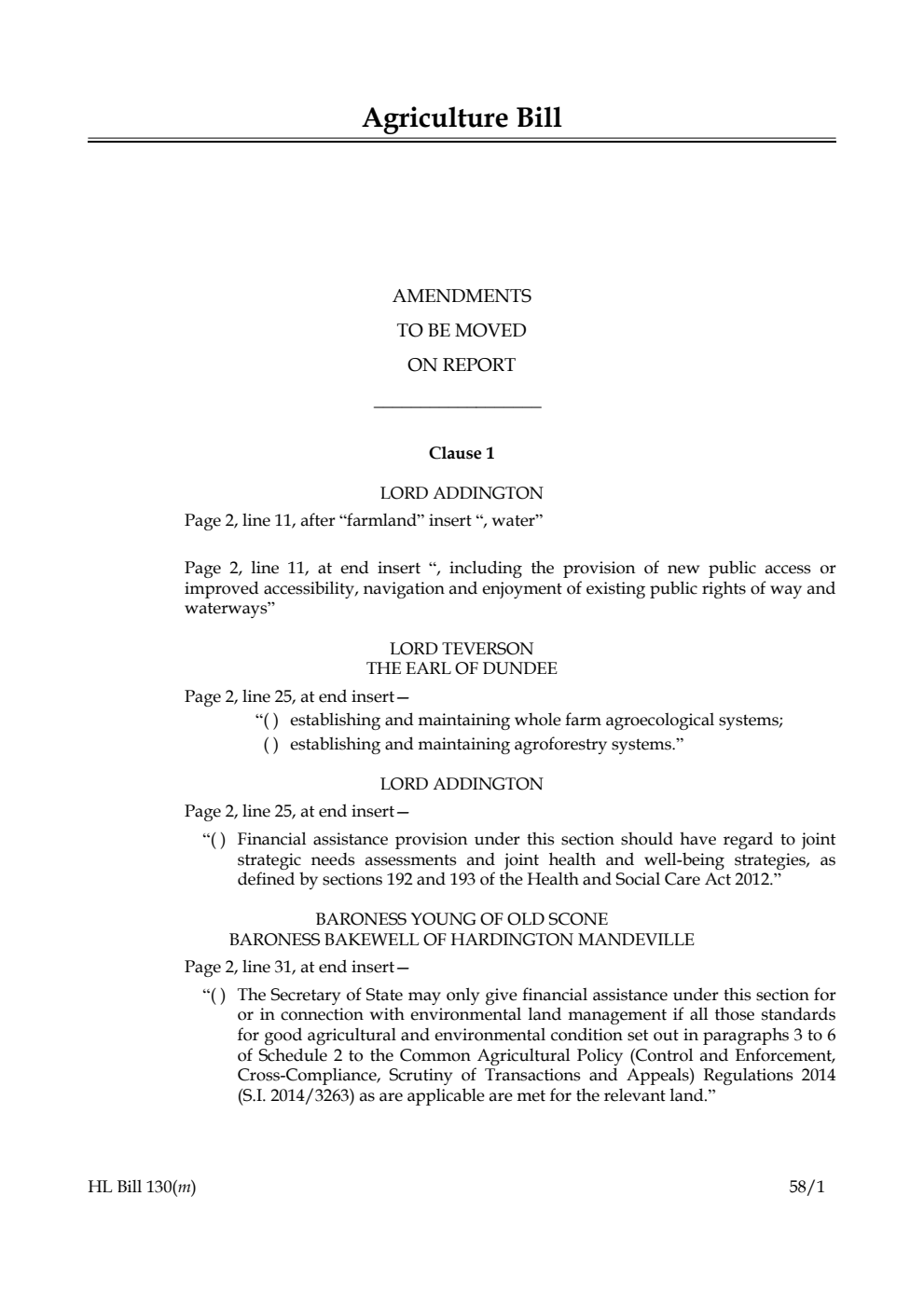 Agriculture Bill Amendments to be moved on Report