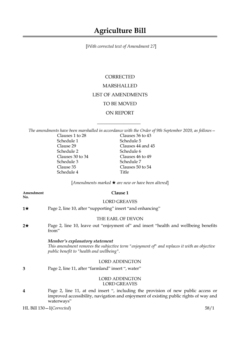 Agriculture Bill Corrected Marshalled List of amendments to be moved on report. Corrected reprint