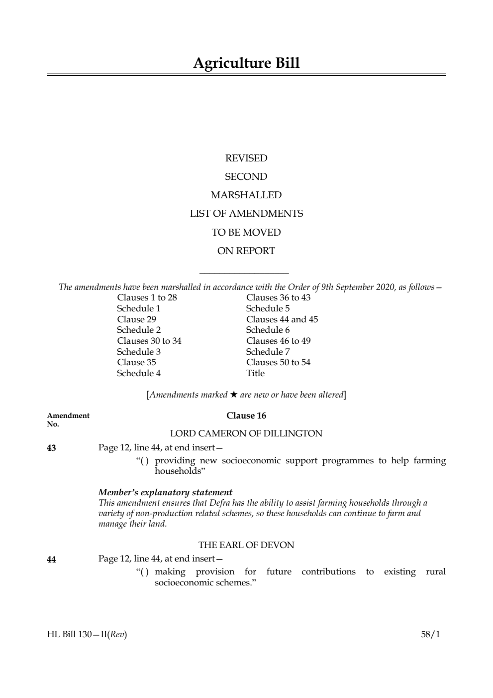 Agriculture Bill Revised Second Marshalled List of amendments to be moved on report