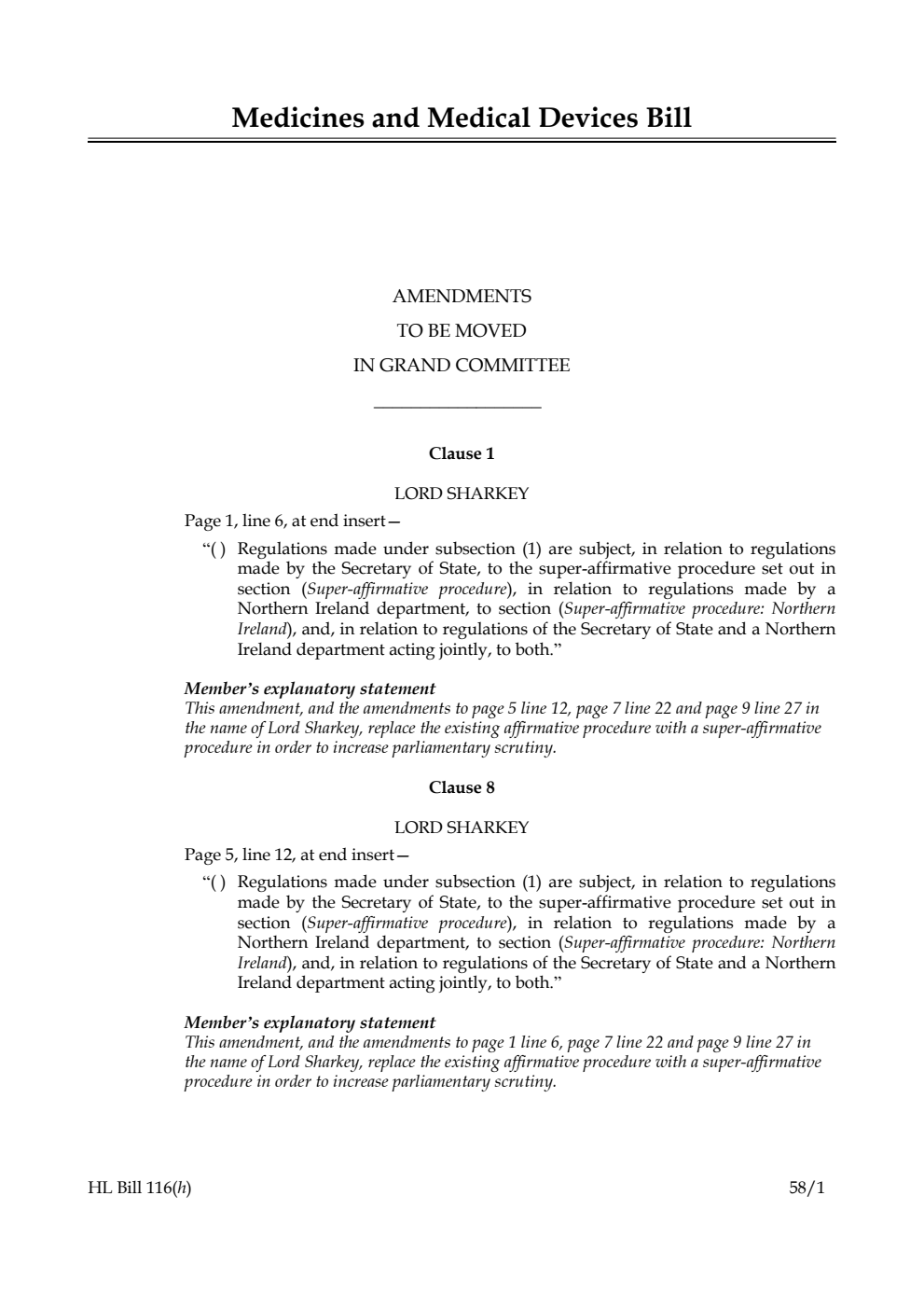 Medicines and Medical Devices Bill Amendments to be moved in Grand Committee