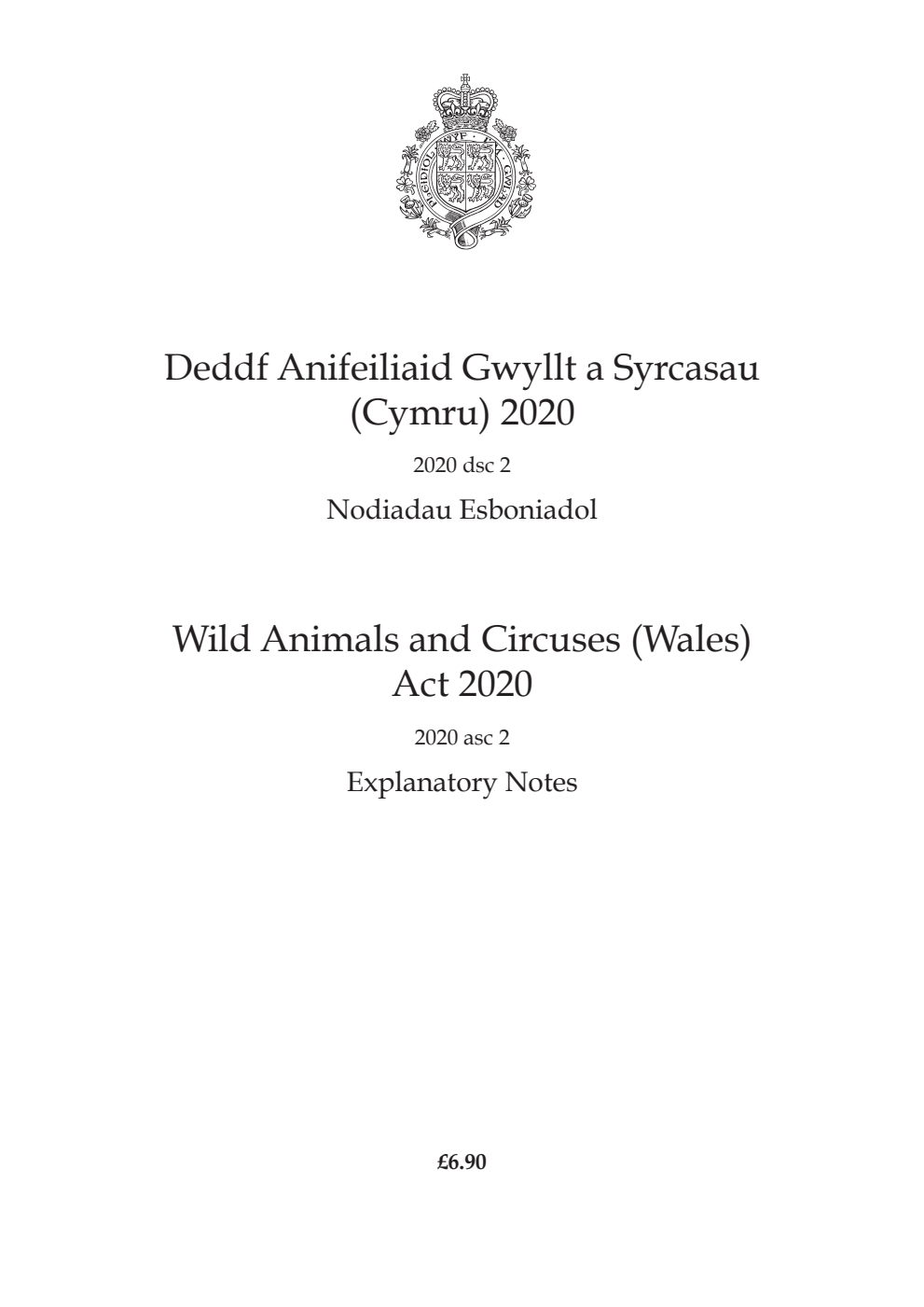 Wild Animals and Circuses (Wales) Act 2020: asc 2 Explanatory Notes