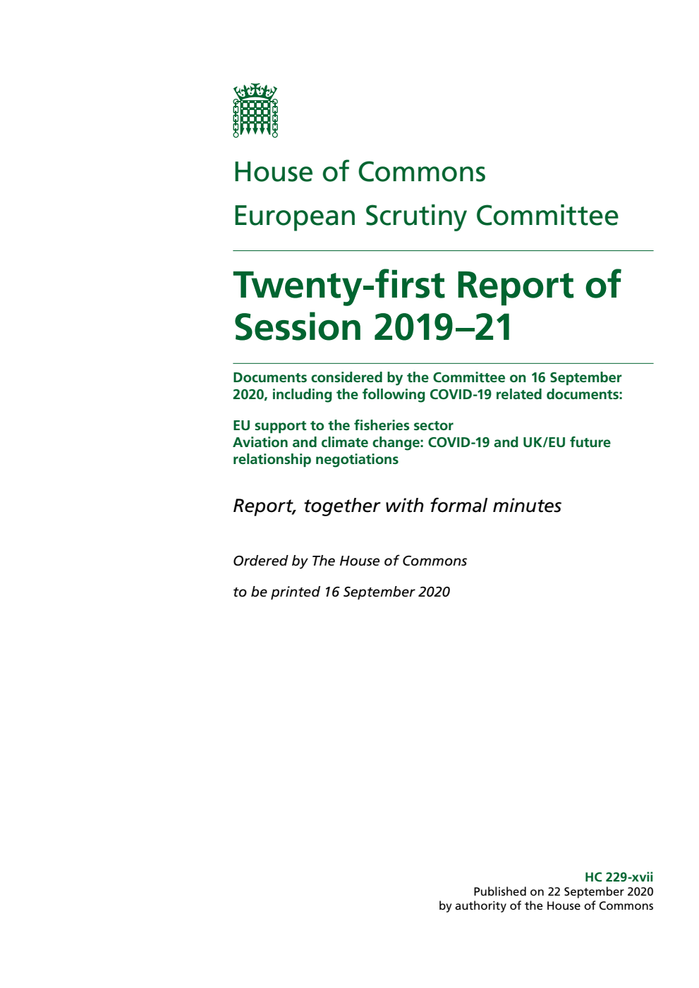 European Scrutiny Committee 21st Report of Session 2019-21