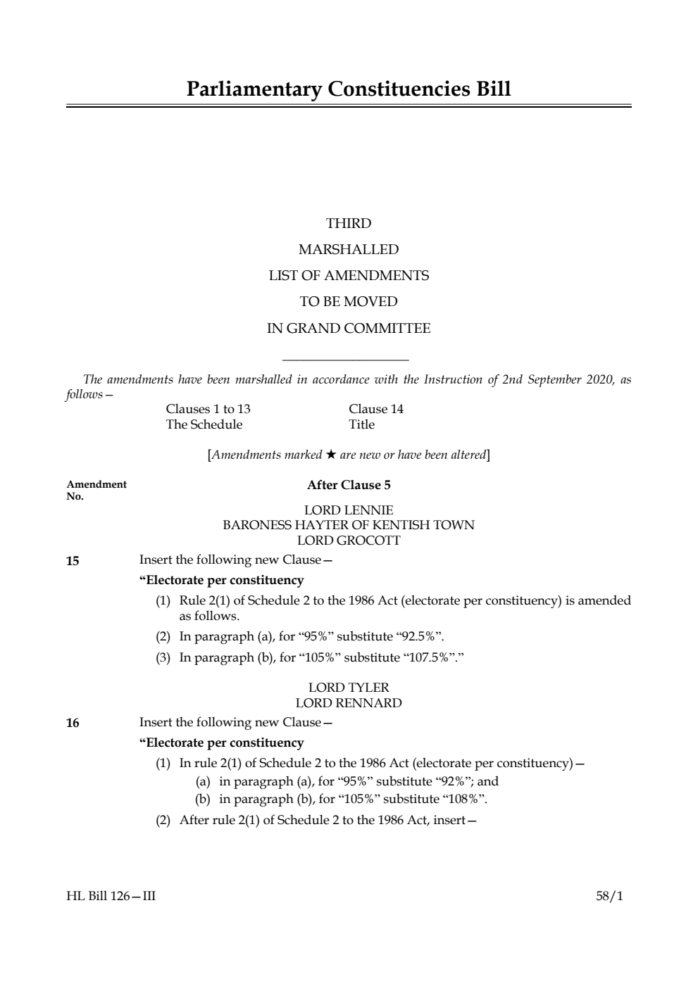 Parliamentary Constituencies Bill Third Marshalled List of amendments to be moved in Grand Committee