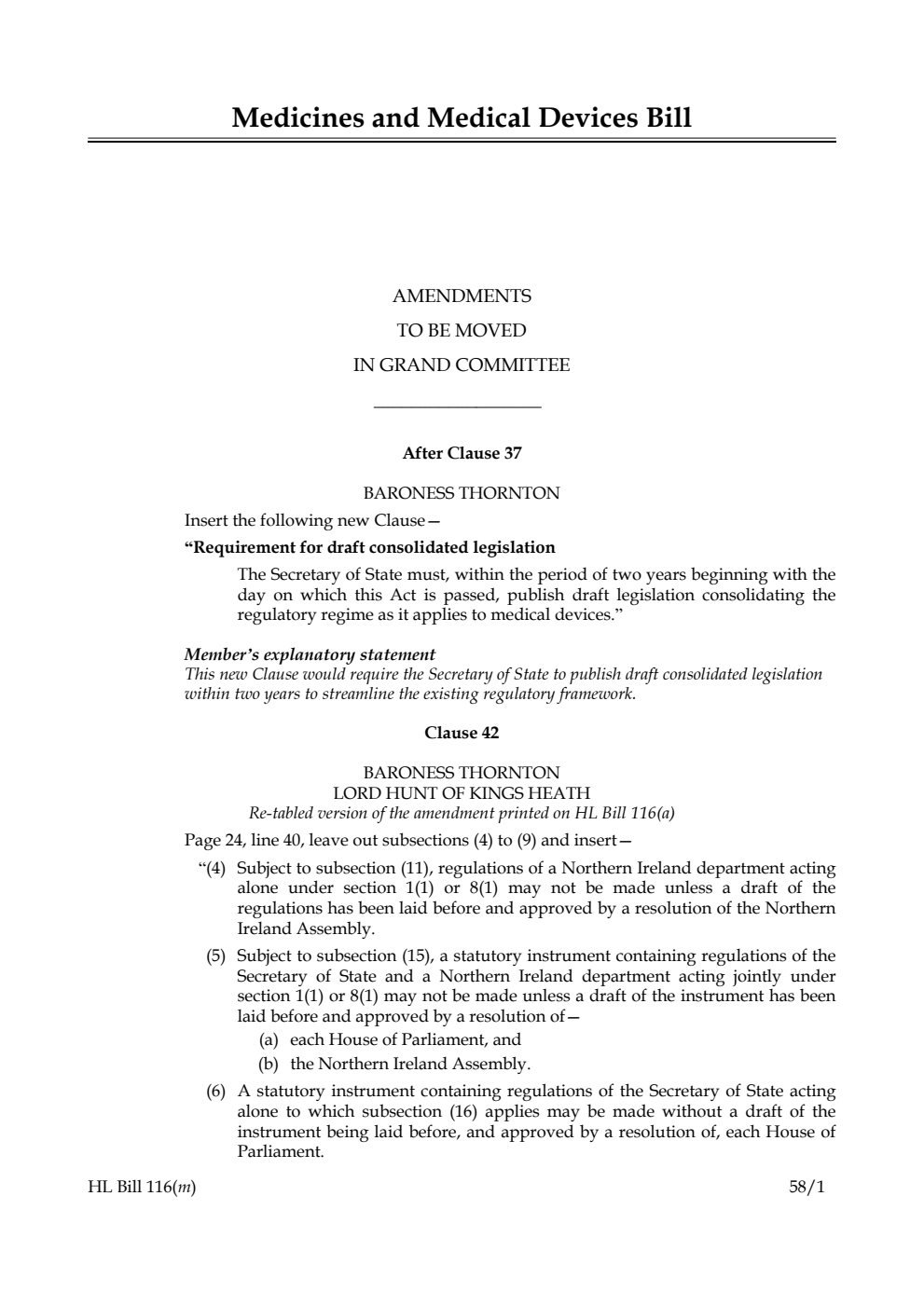 Medicines and Medical Devices Bill Amendments to be moved in Grand Committee