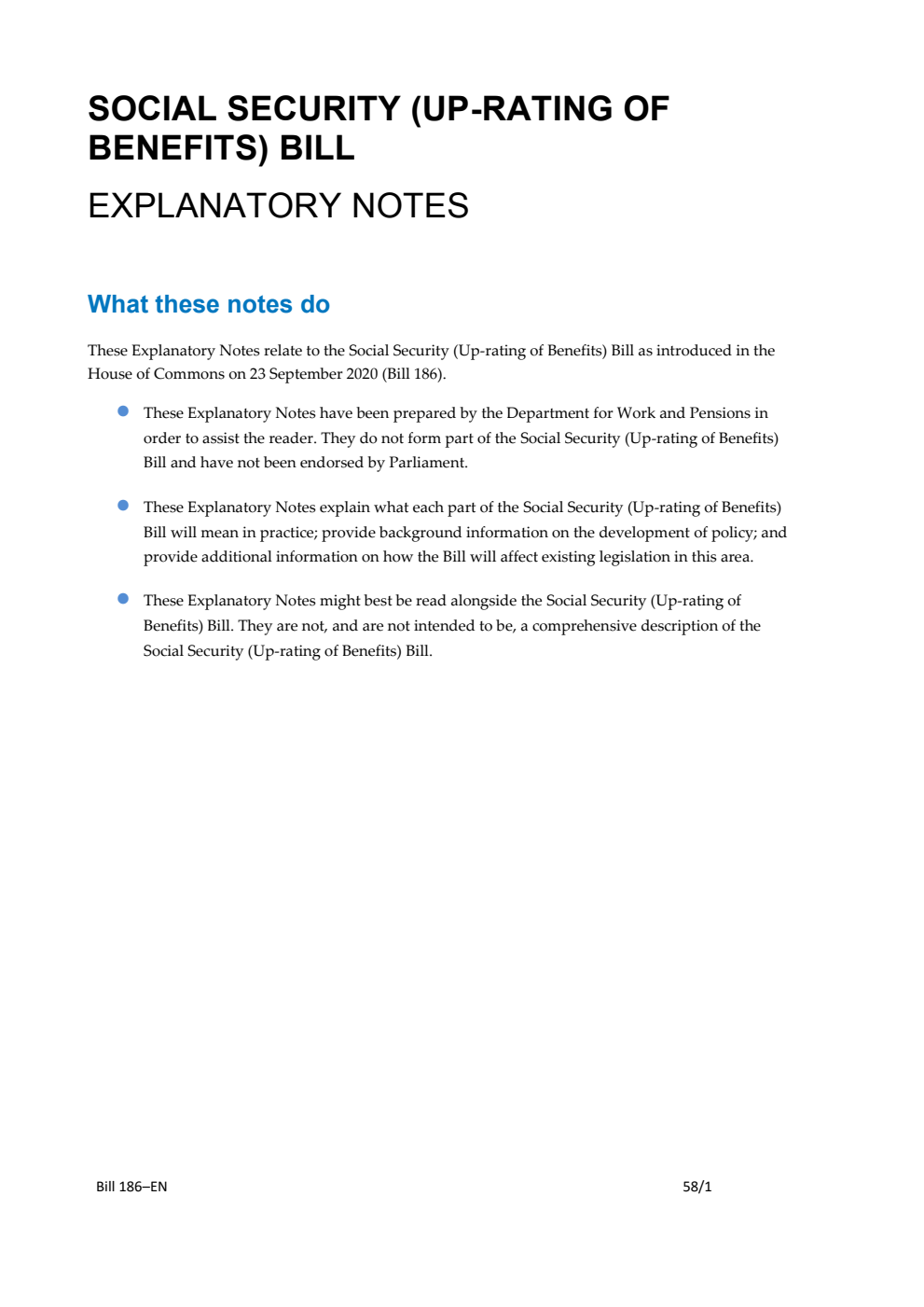 Social Security (Up-rating of Benefits) Bill Explanatory Notes