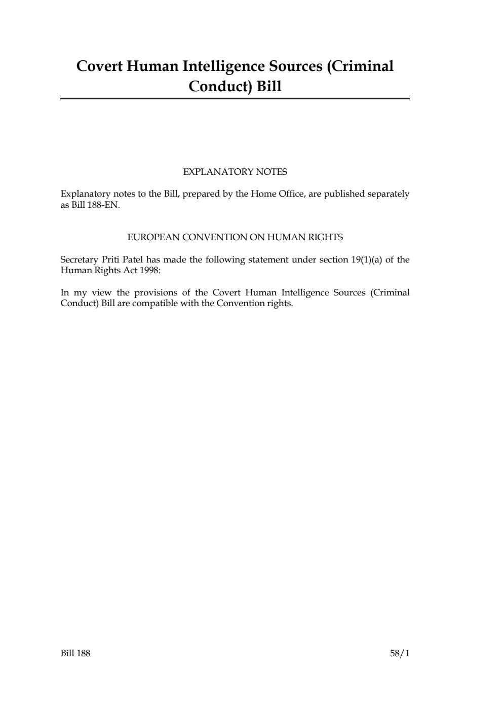 Covert Human Intelligence Sources (Criminal Conduct) Bill