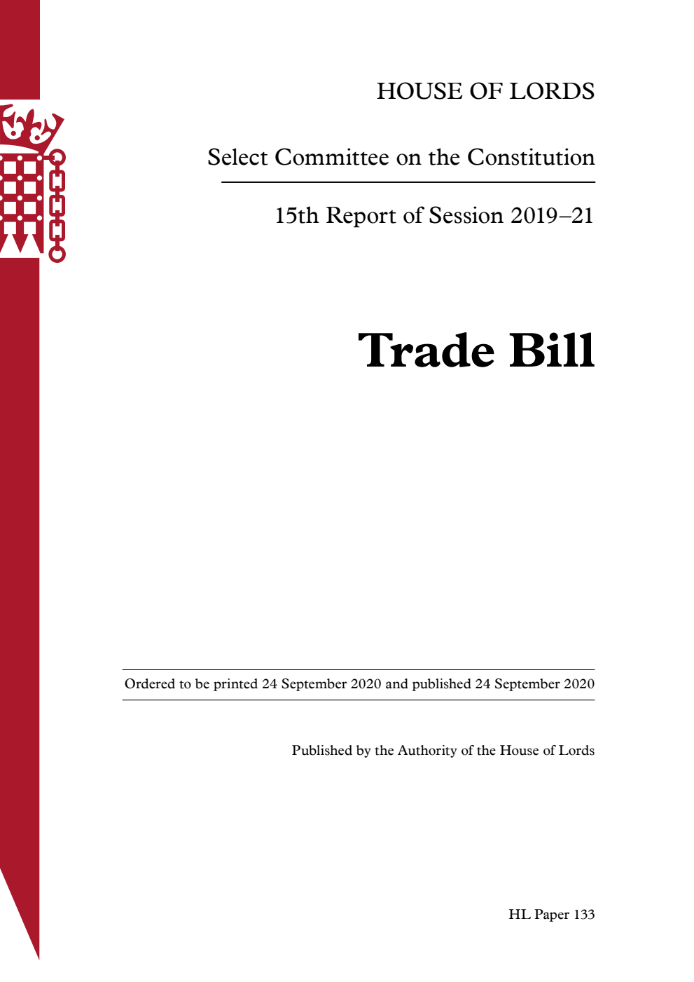 Constitution Committee 15th Report. Trade Bill