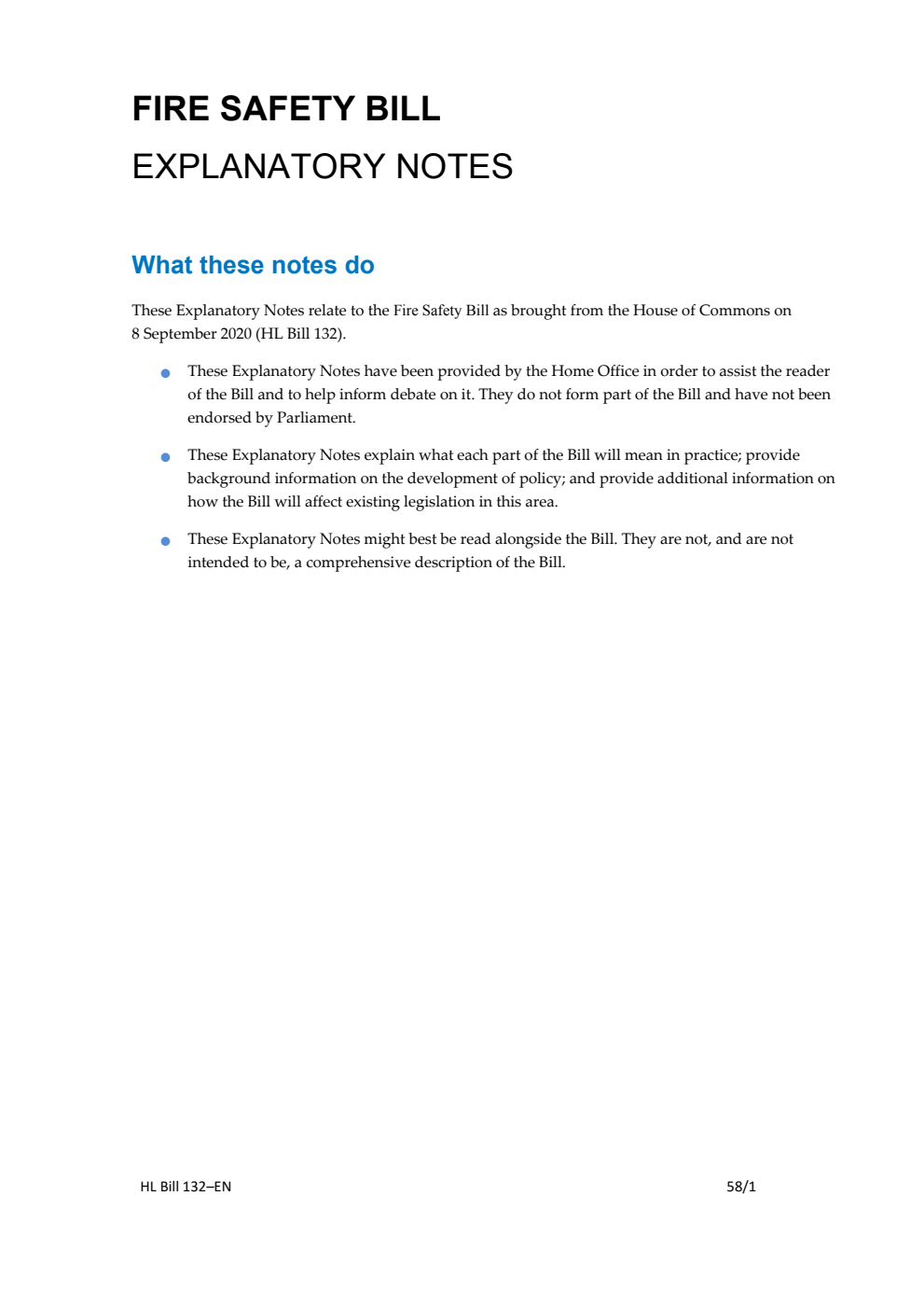 Fire Safety Bill Explanatory Notes