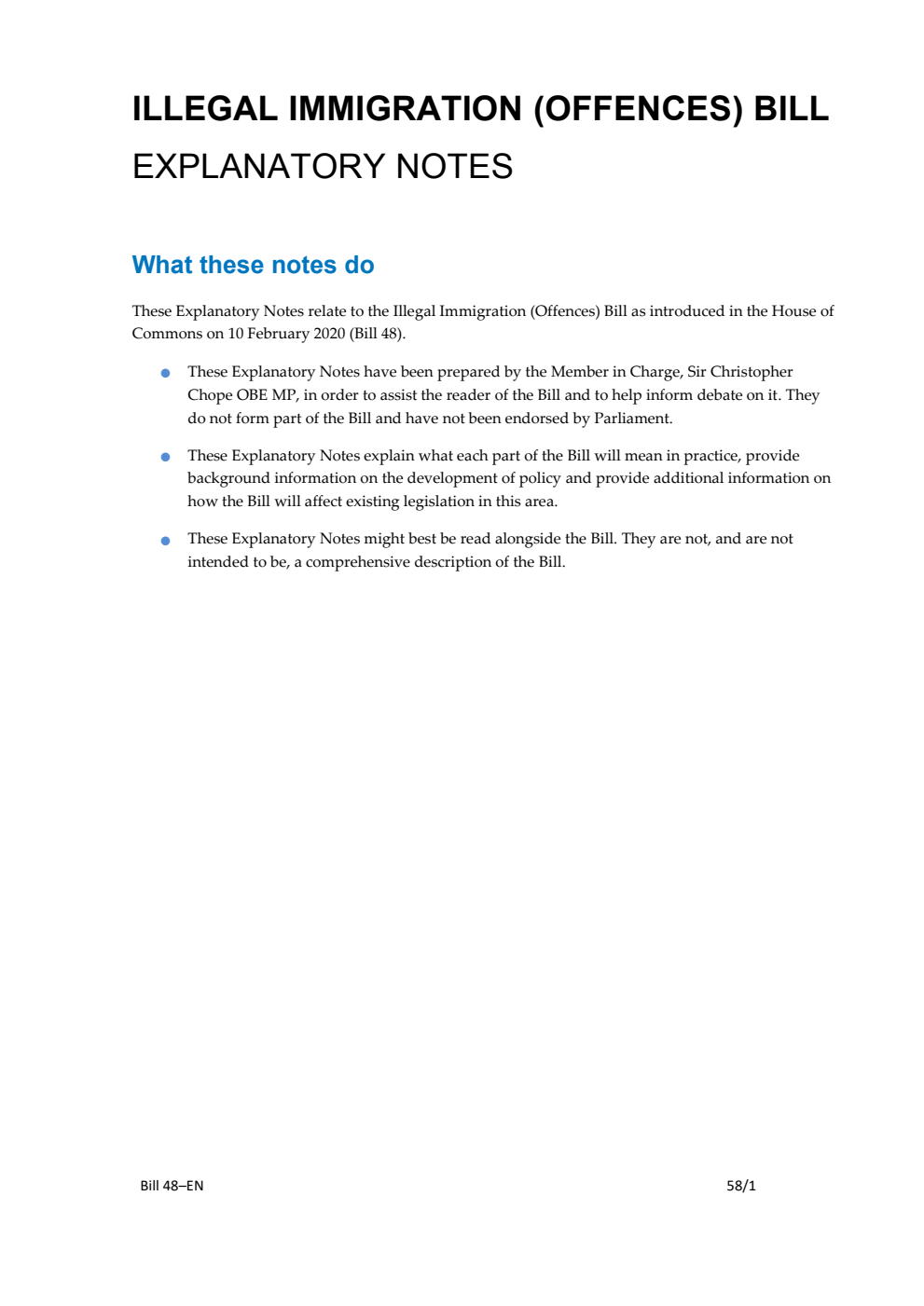 Illegal Immigration (Offences) Bill Explanatory Notes