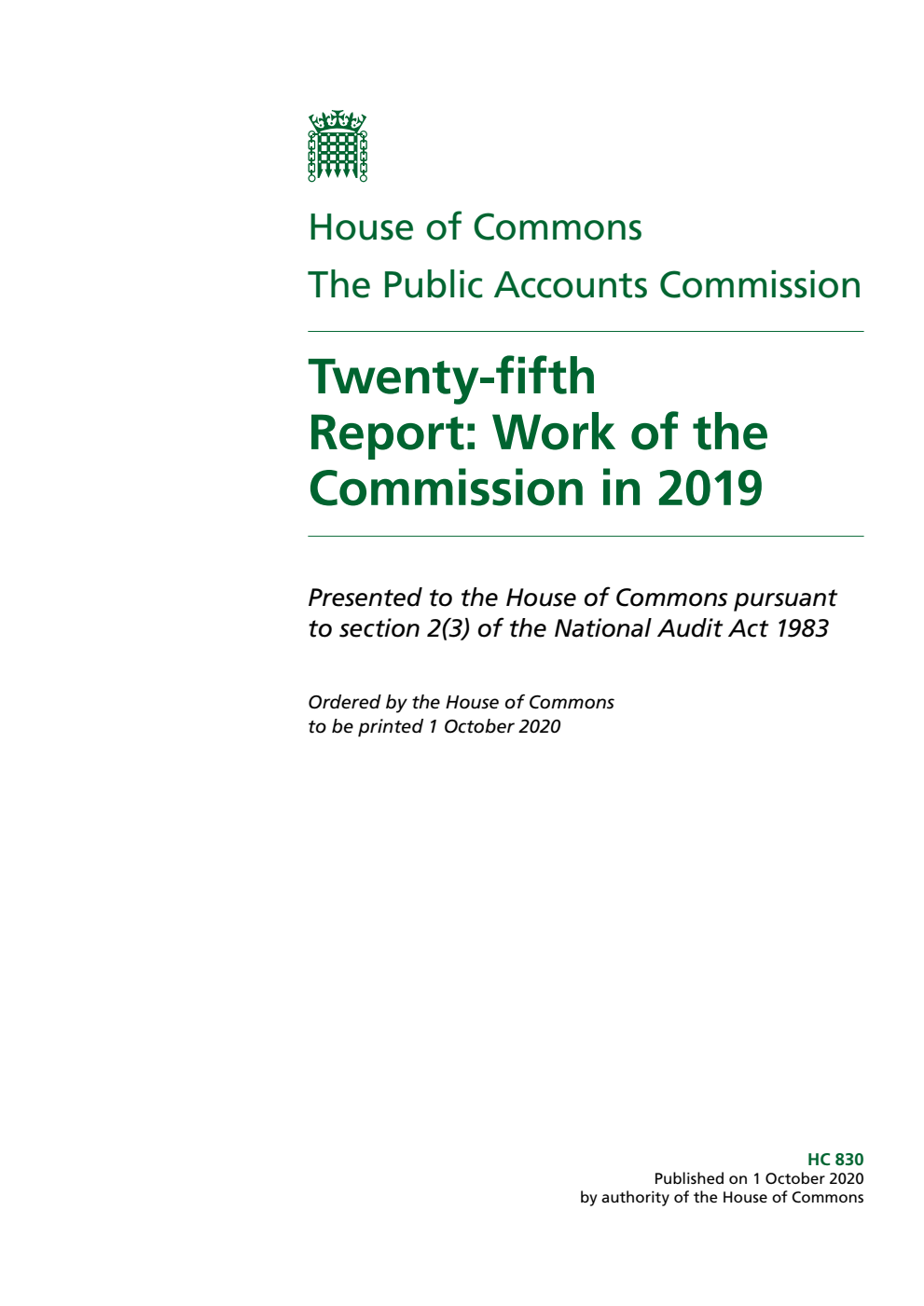 The Public Accounts Commission 25th Report. Work of the Commission in 2019
