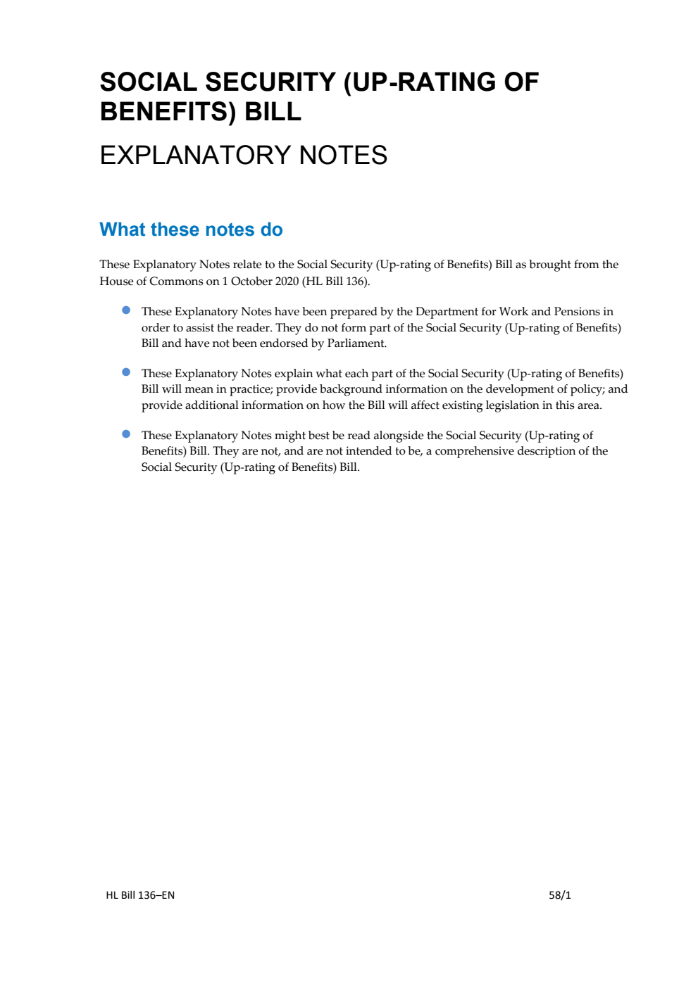 Social Security (Up-rating of Benefits) Bill Explanatory Notes