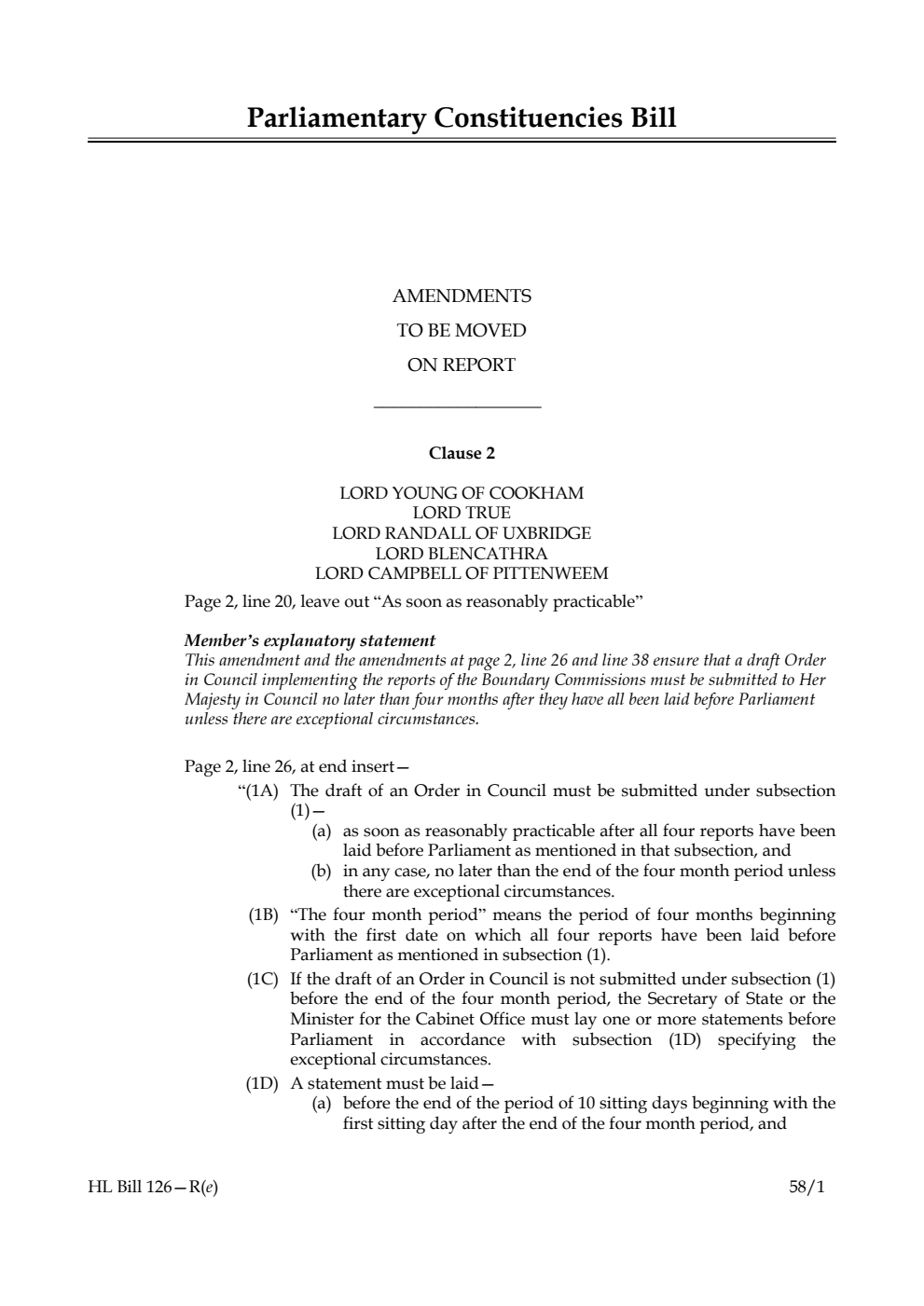 Parliamentary Constituencies Bill Amendments to be moved on report