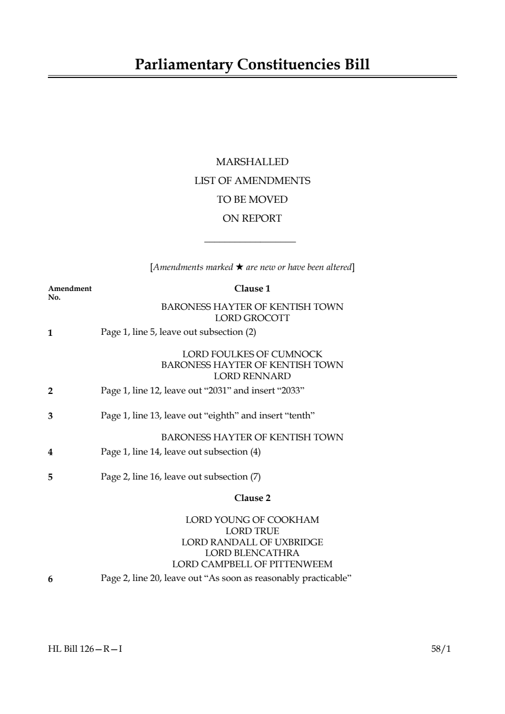 Parliamentary Constituencies Bill Marshalled List of amendments to be moved on report