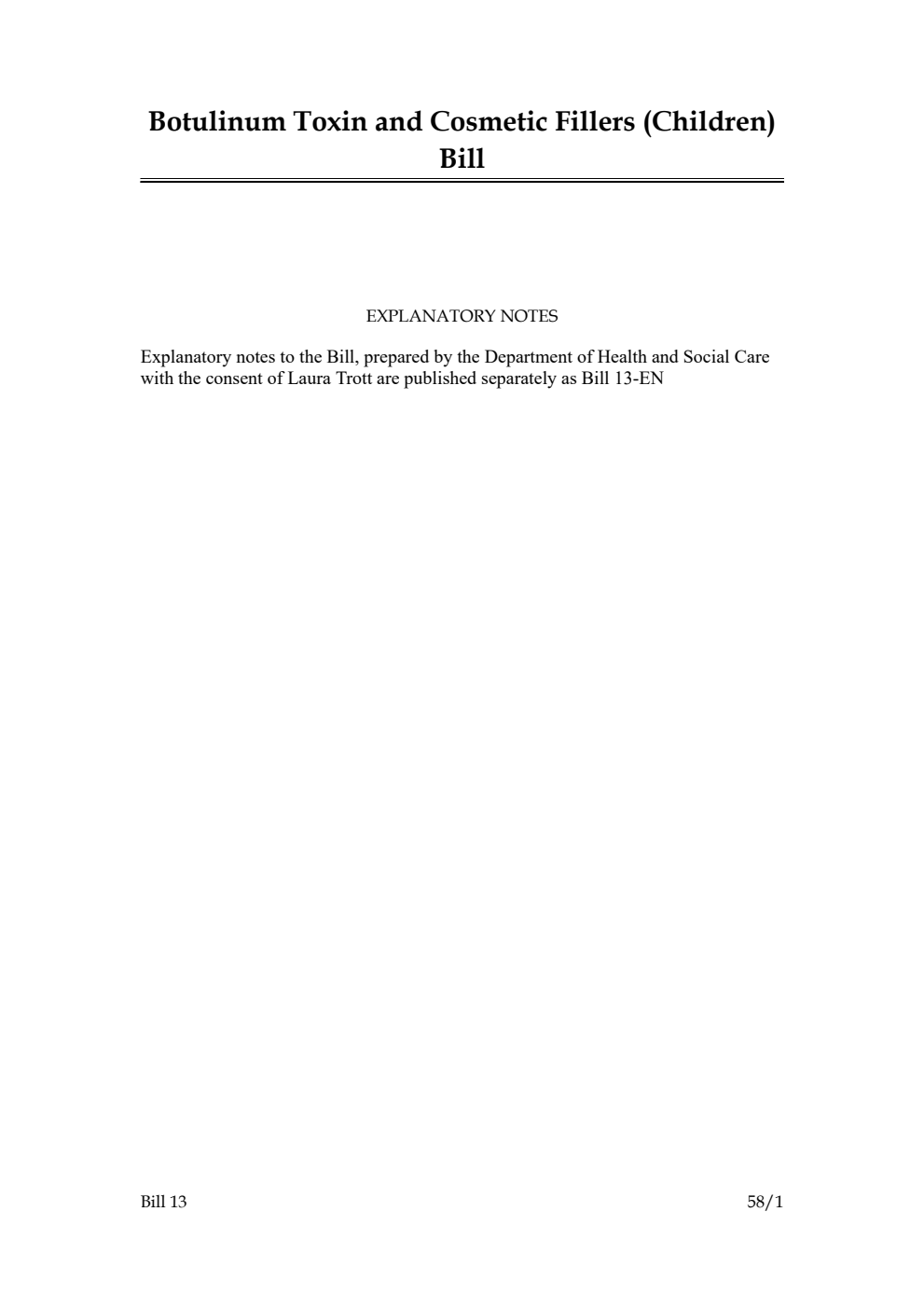 Botulinum Toxin and Cosmetic Fillers (Children) Bill
