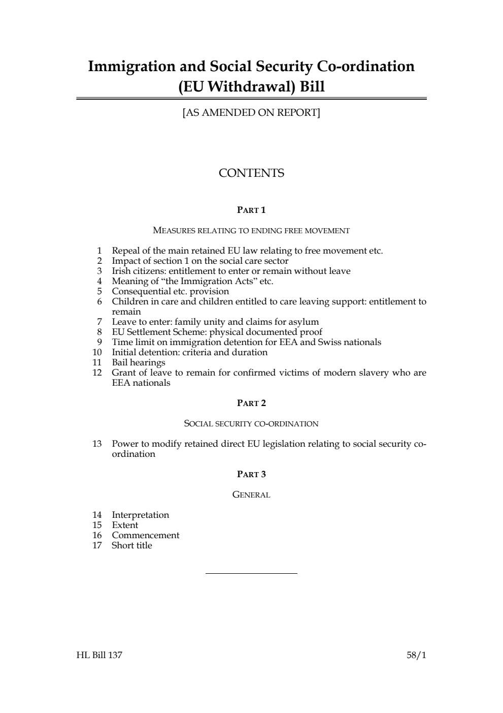 Immigration and Social Security Co-ordination (EU Withdrawal) Bill [as amended on Report]