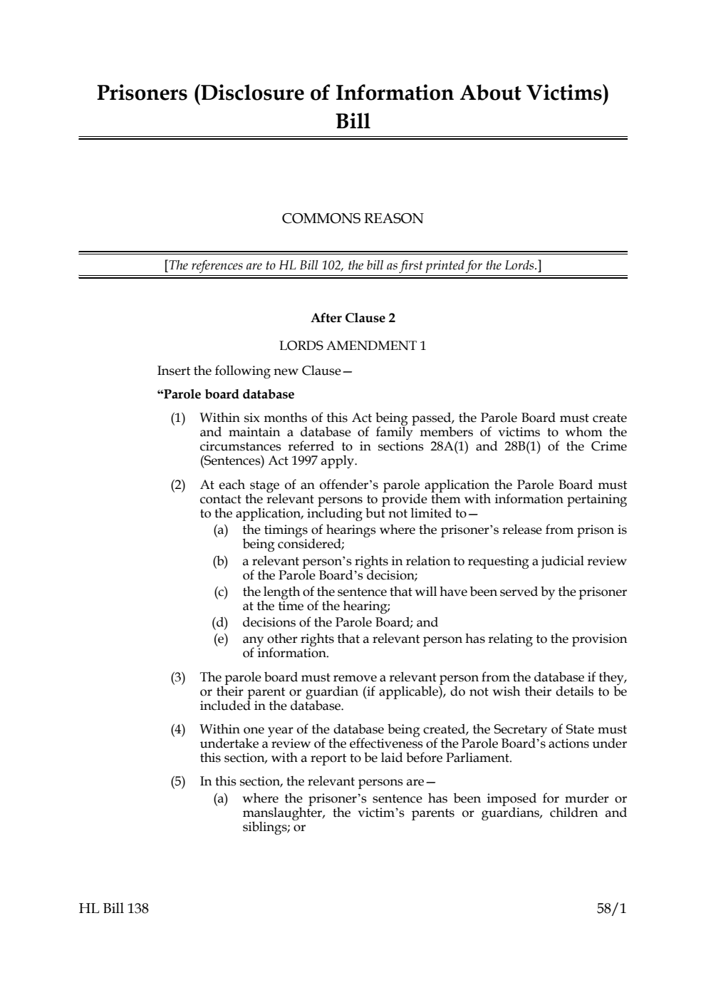 Prisoners (Disclosure of Information About Victims) Bill Commons reasons
