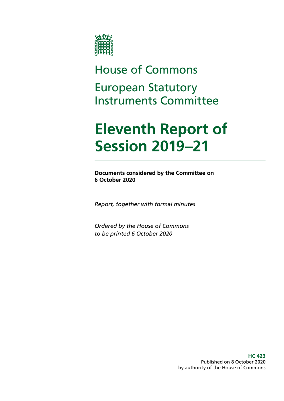 European Statutory Instruments Committee 11th Report of Session 2019-2021