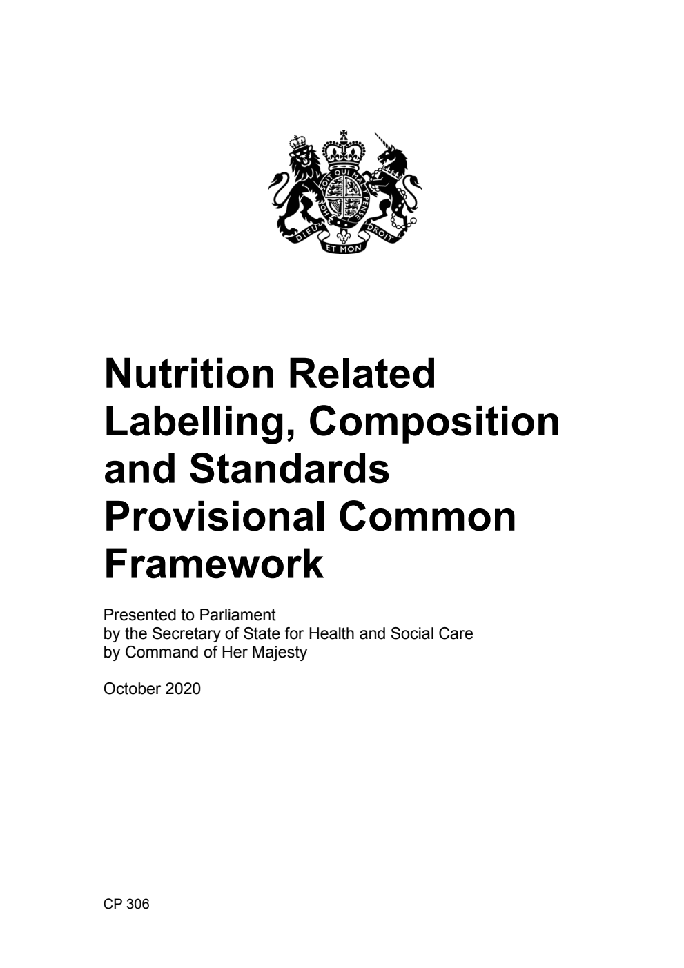 Nutrition Related Labelling, Composition and Standards Provisional Common Framework