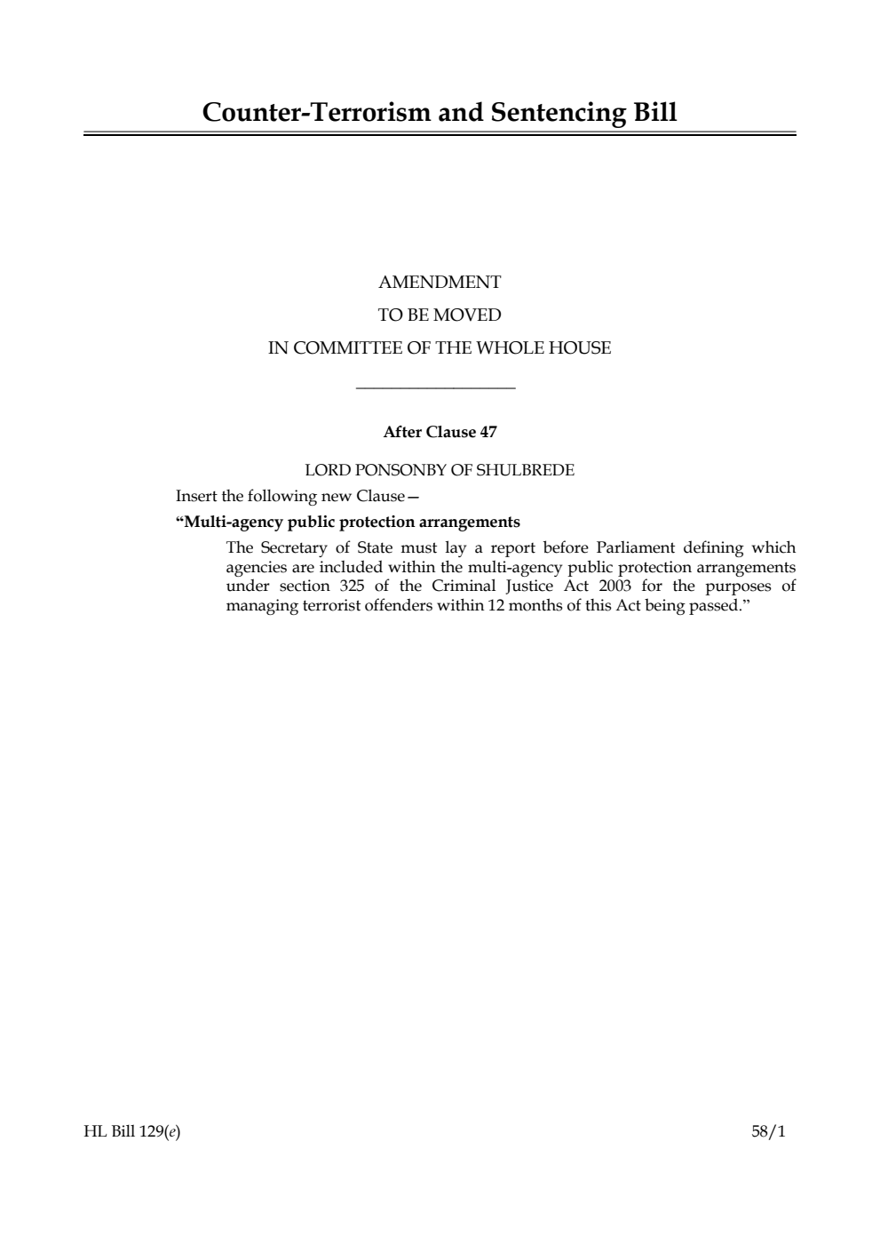 Counter-Terrorism and Sentencing Bill Amendment to be moved in Committee of the Whole House