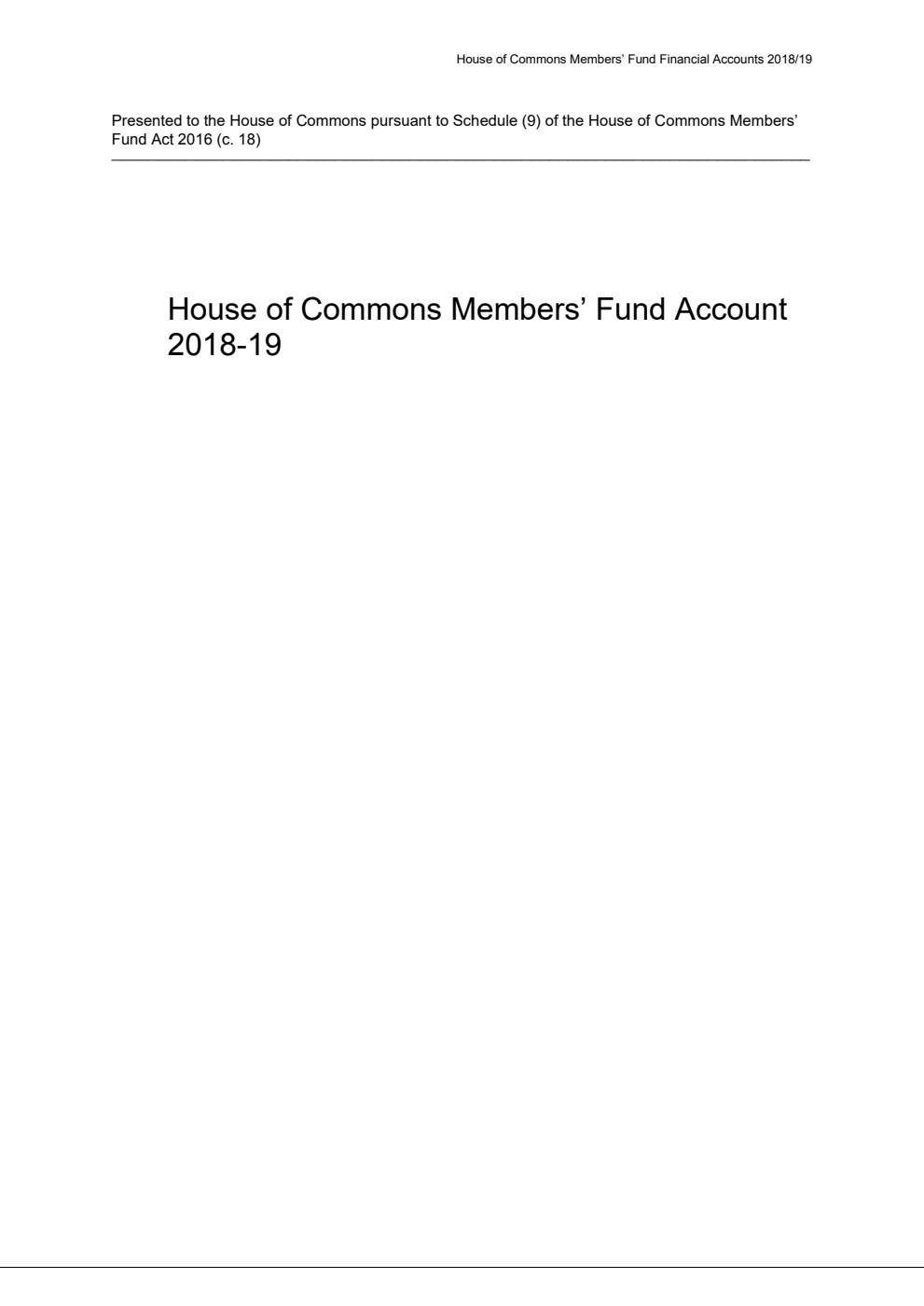 House of Commons Members’ Fund Account 2018-19