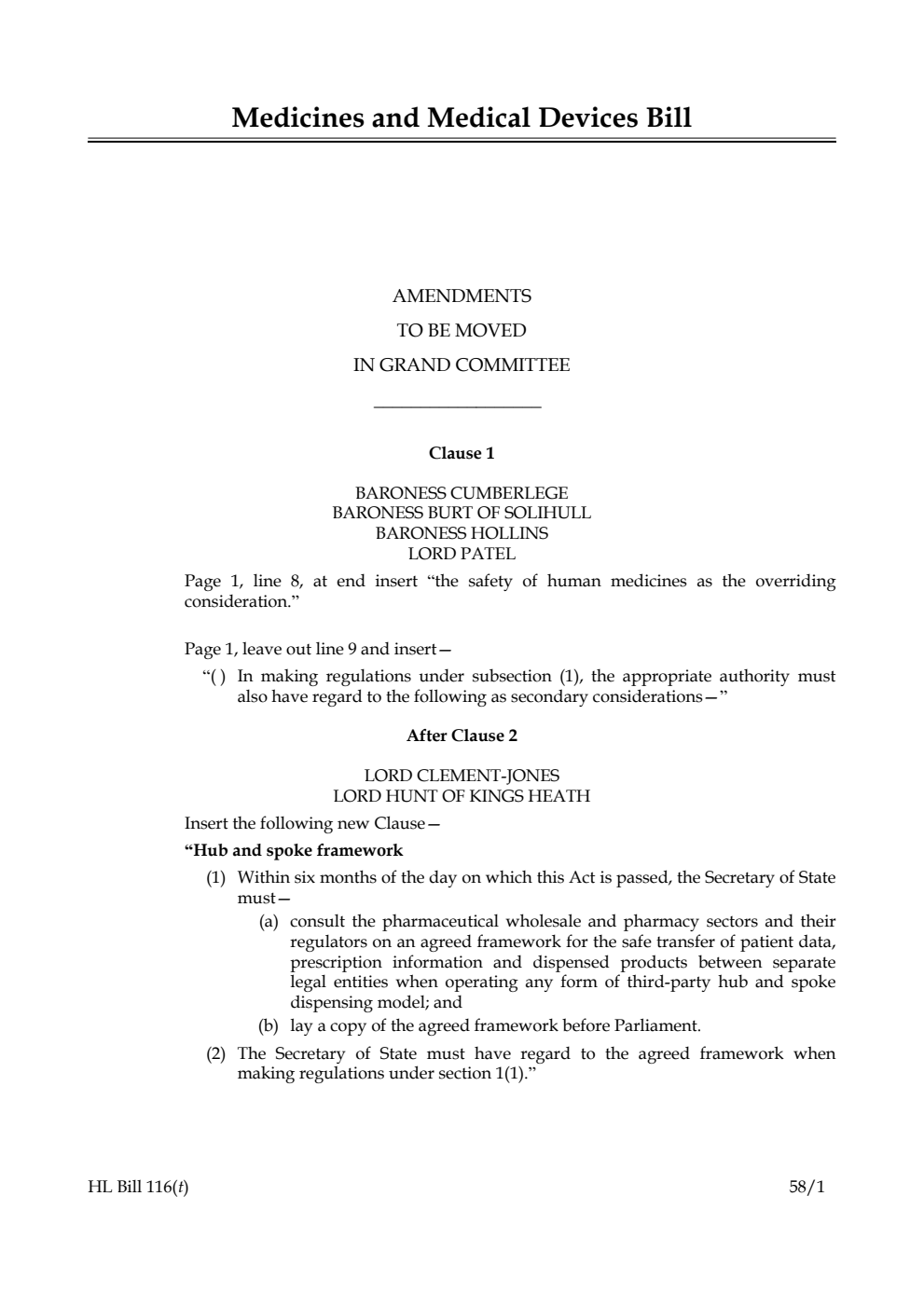 Medicines and Medical Devices Bill Amendments to be moved in Grand Committee