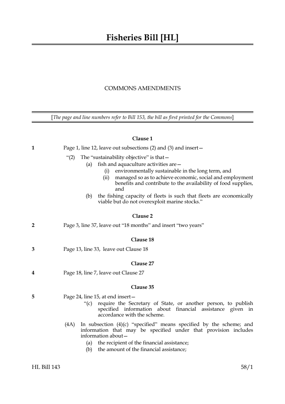 Fisheries Bill Commons Amendments