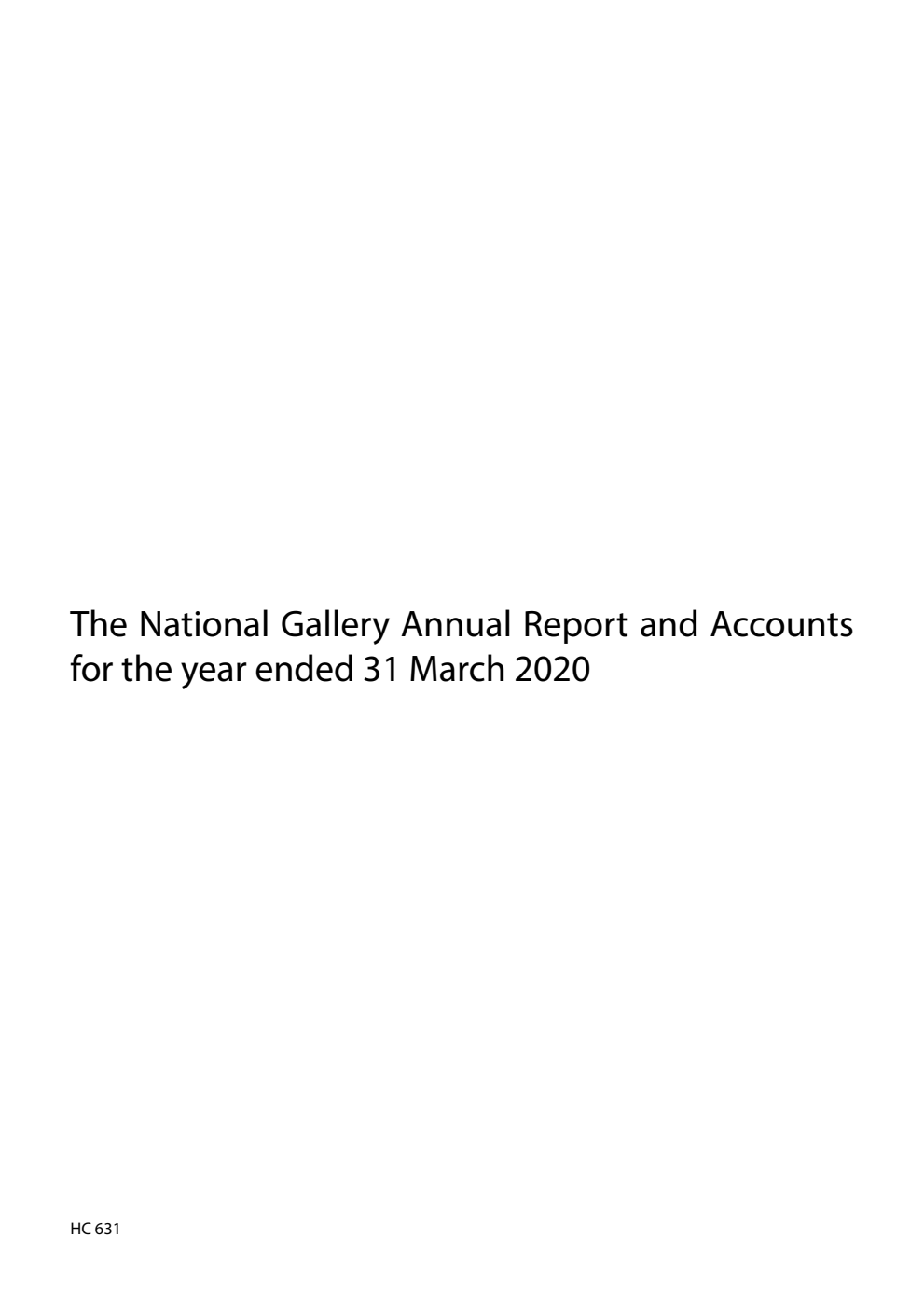 The National Gallery Annual Report and Accounts for the year ended 31 March 2020