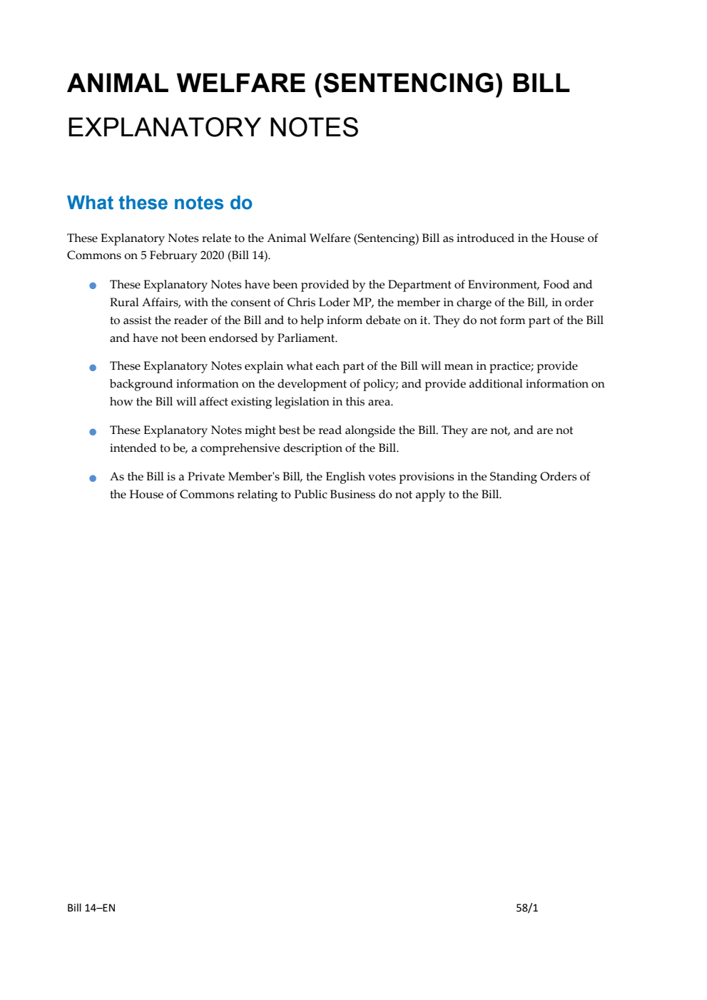 Animal Welfare (Sentencing) Bill Explanatory Notes