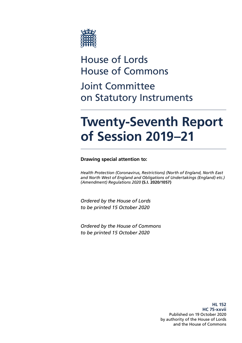 Joint Committee on Statutory Instruments 27th Report of Session 2019-21