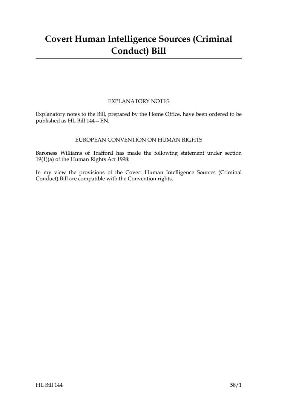 Covert Human Intelligence Sources (Criminal Conduct) Bill