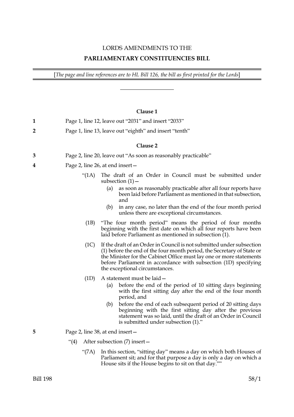 Lords Amendments to the Parliamentary Constituencies Bill