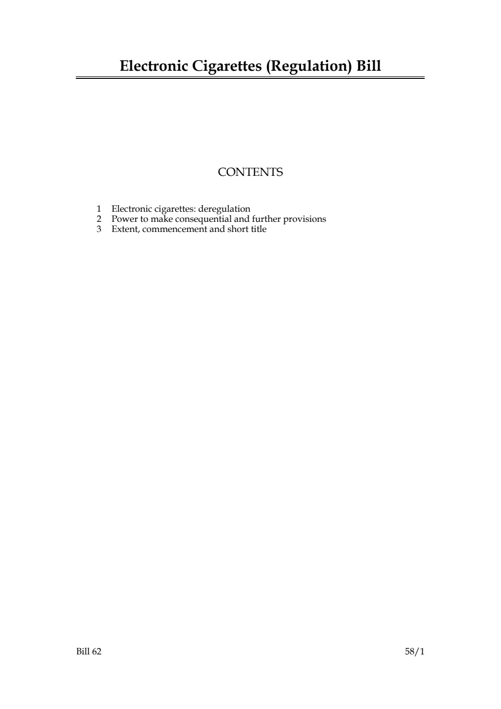 Electronic Cigarettes (Regulation) Bill