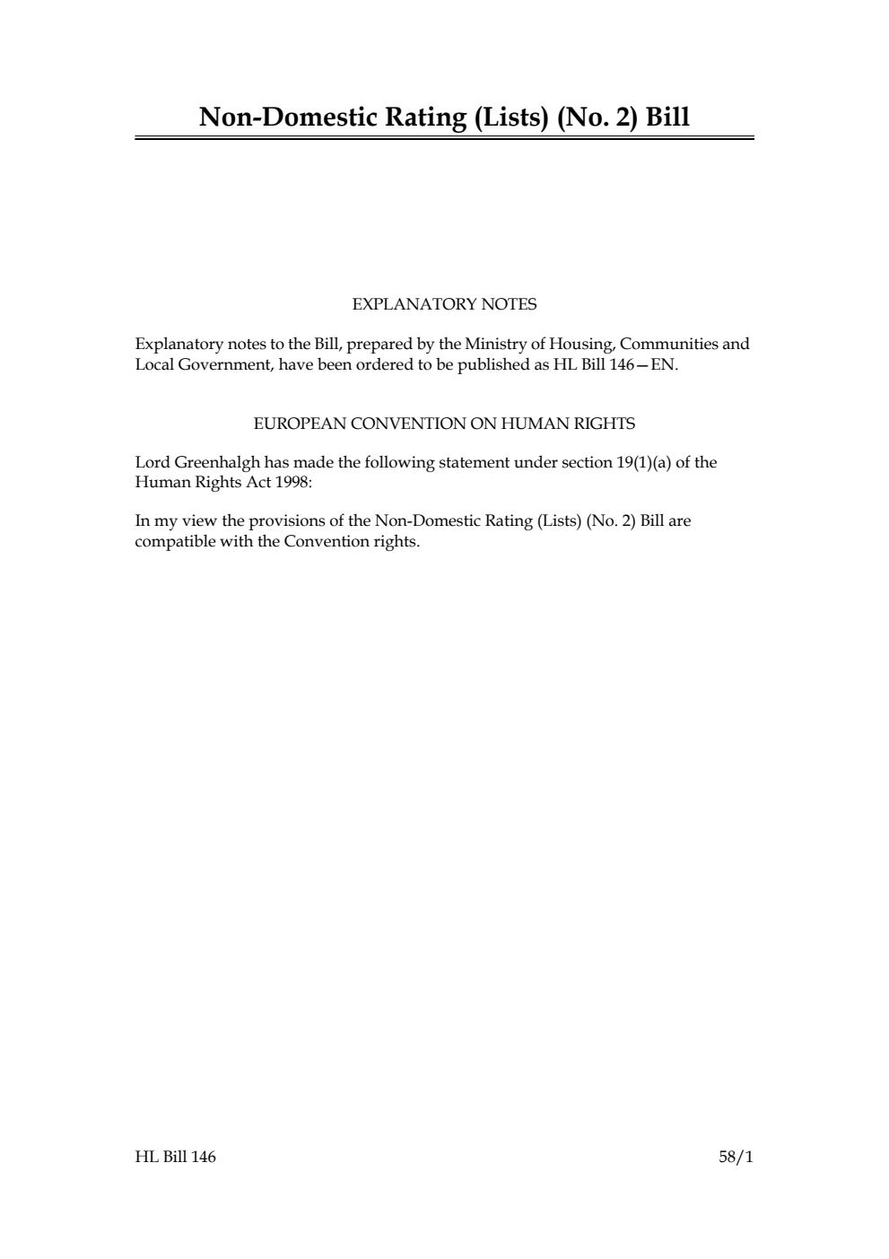 Non-Domestic Rating (Lists) (No. 2) Bill