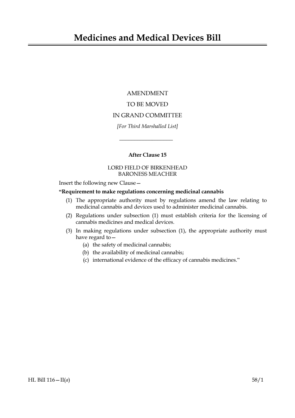 Medicines and Medical Devices Bill Amendment to be moved in Grand Committee