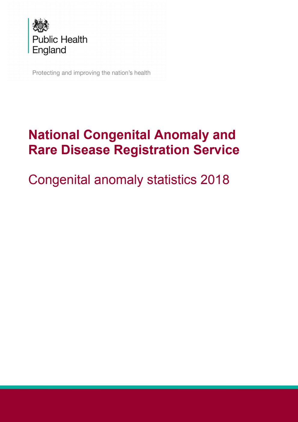 National Congenital Anomaly and Rare Disease Registration Service. Congenital anomaly statistics 2018