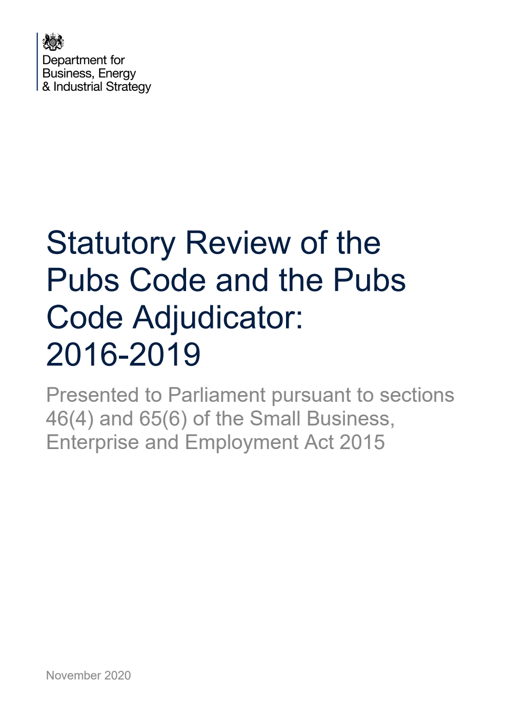 Statutory Review of the Pubs Code and the Pubs Code Adjudicator: 2016-2019
