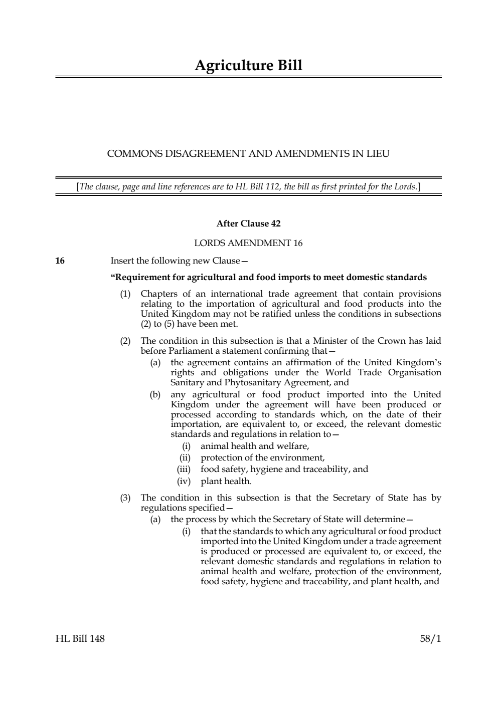 Agriculture Bill Commons disagreement and amendments in lieu