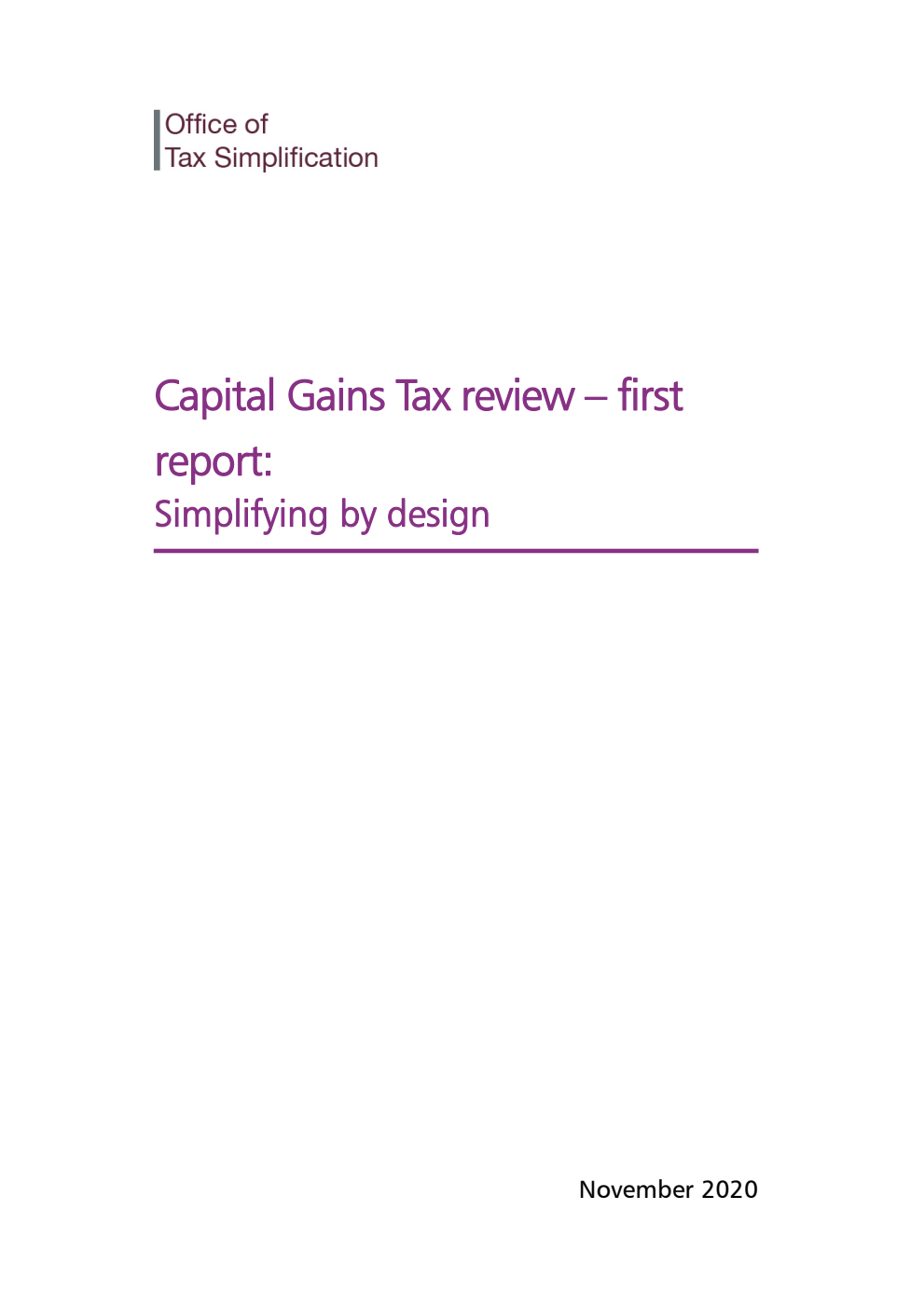 Capital Gains Tax review – first report: Simplifying by design
