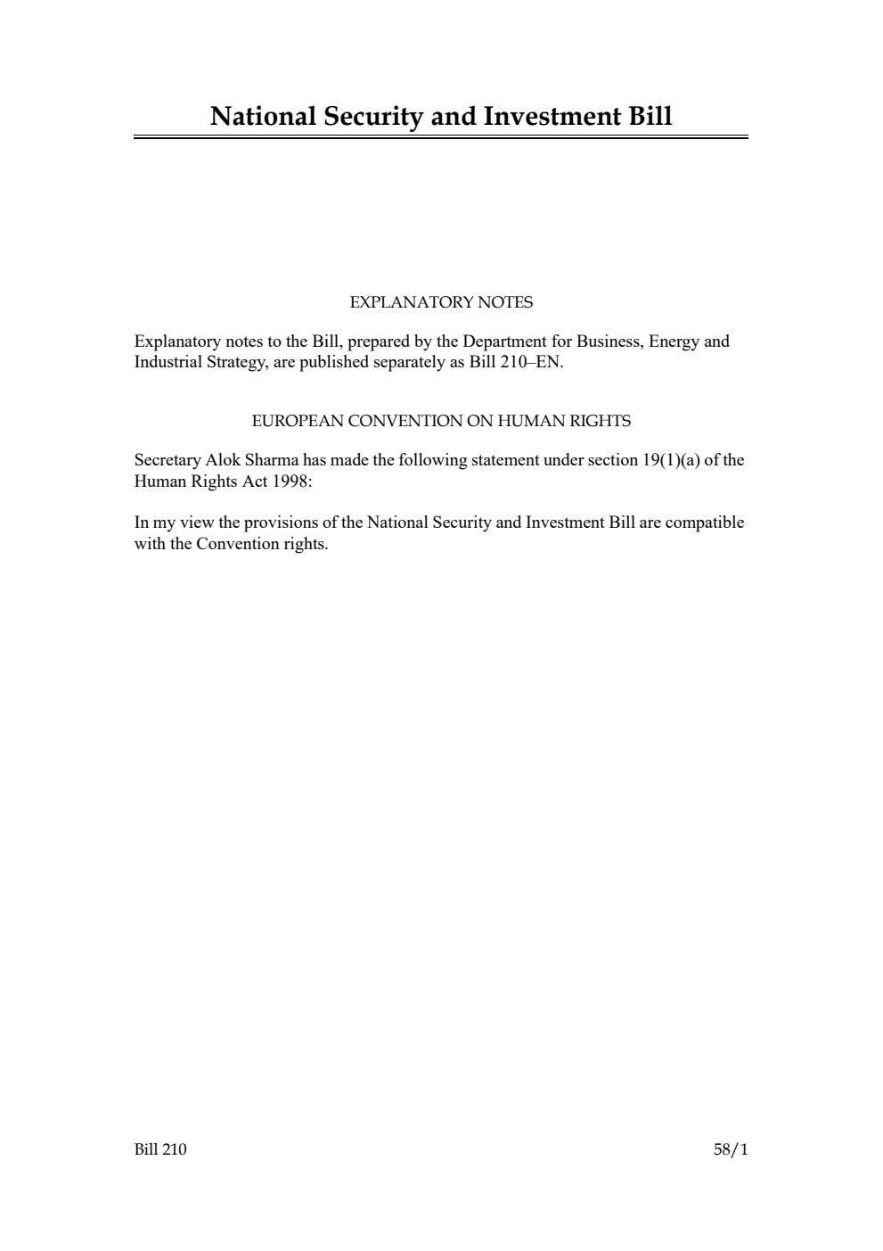 National Security and Investment Bill