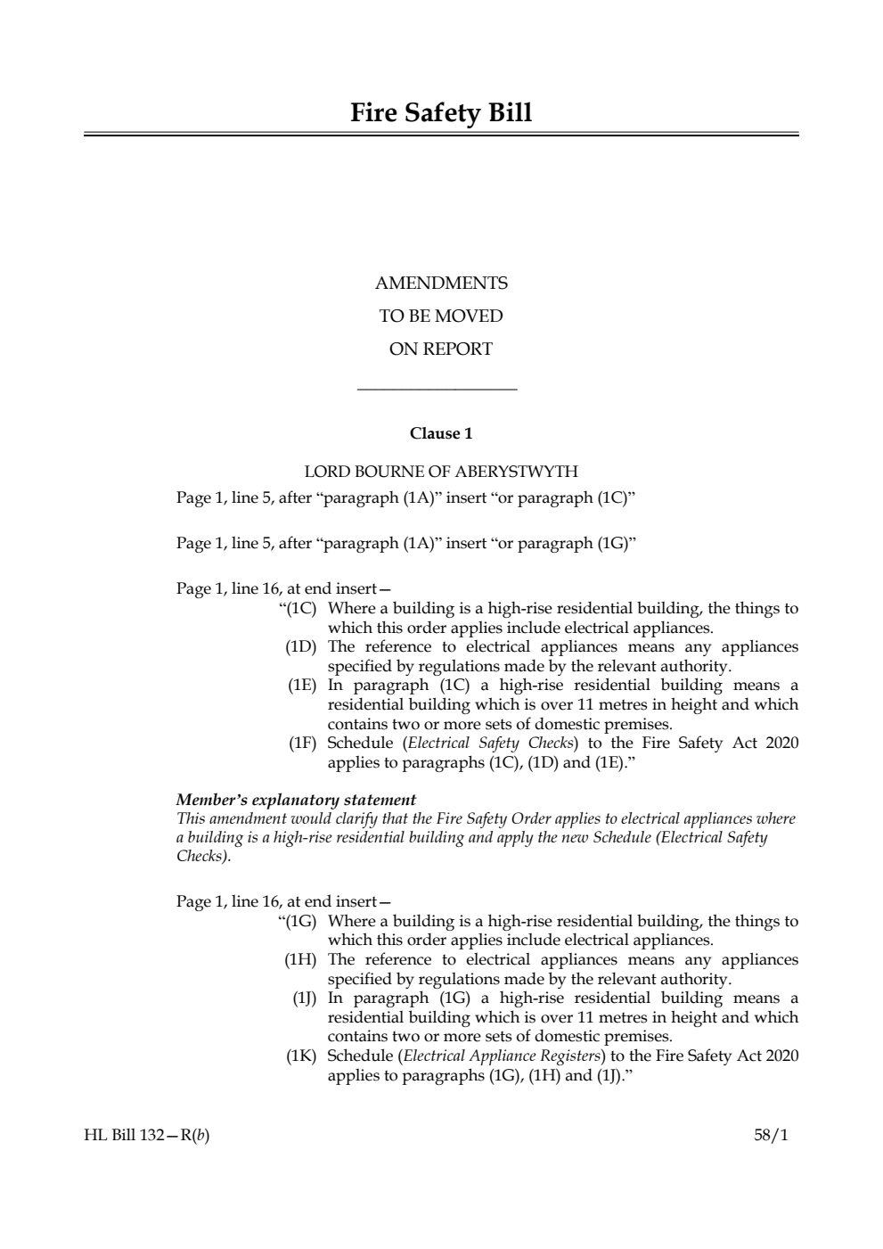 Fire Safety Bill Amendments to be moved on Report